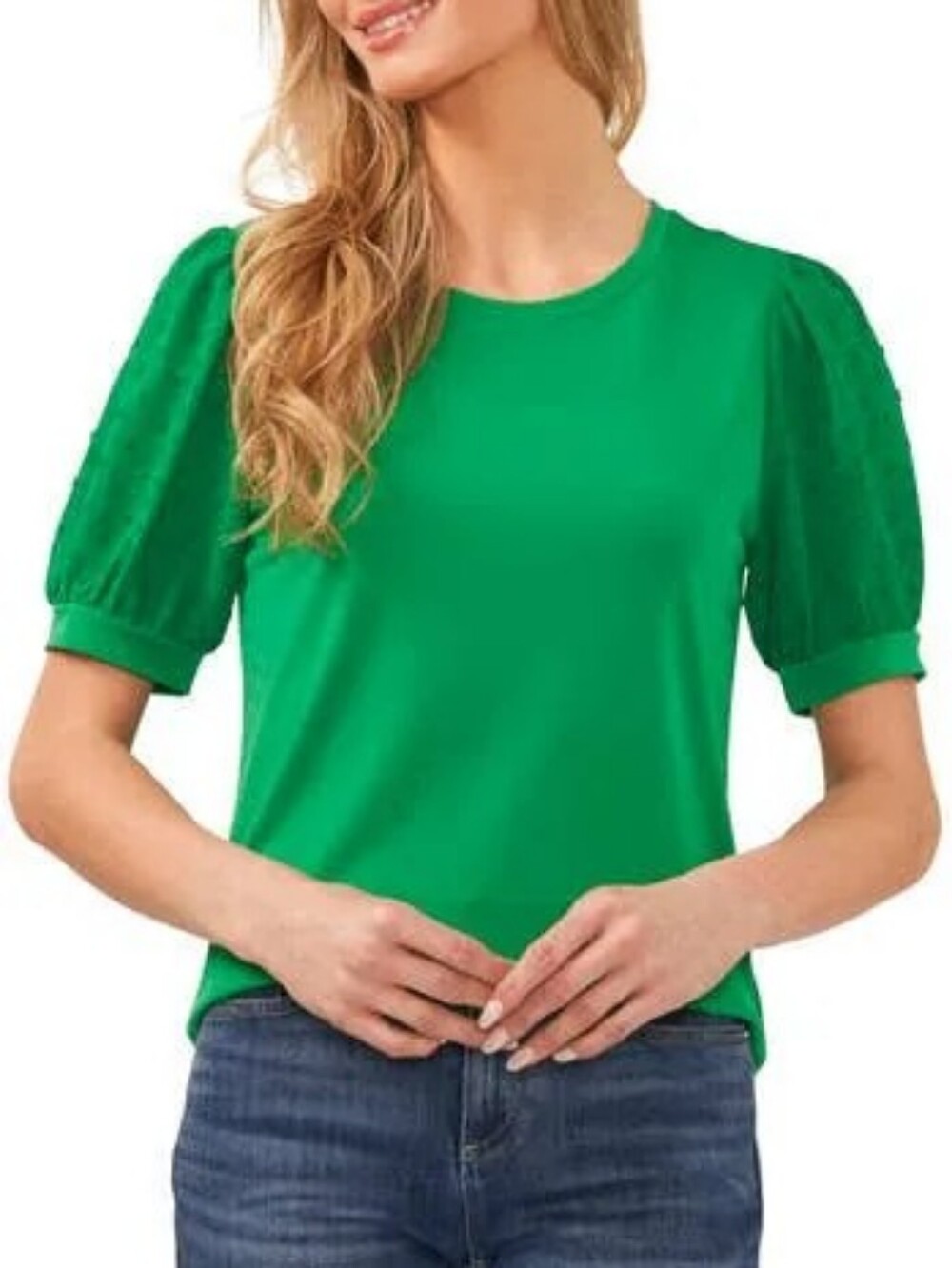 CeCe Bright Green Puff Sleeve Short Sleeve Top